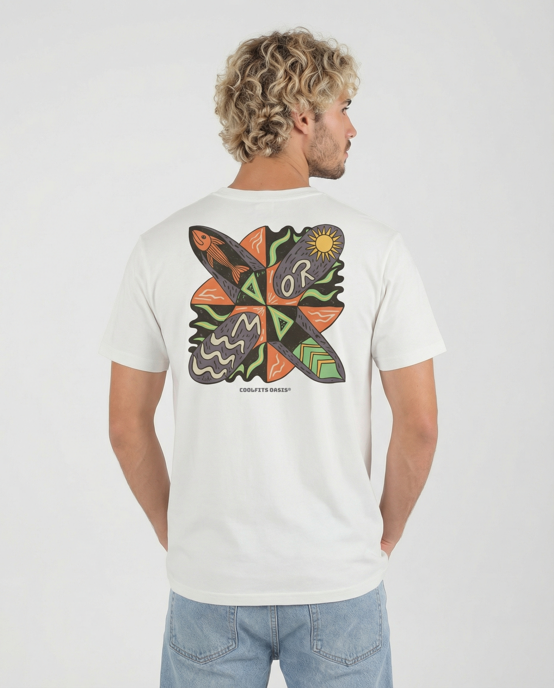 SURFER TRIBAL NATIVE - Unisex organic cotton t-shirt - white