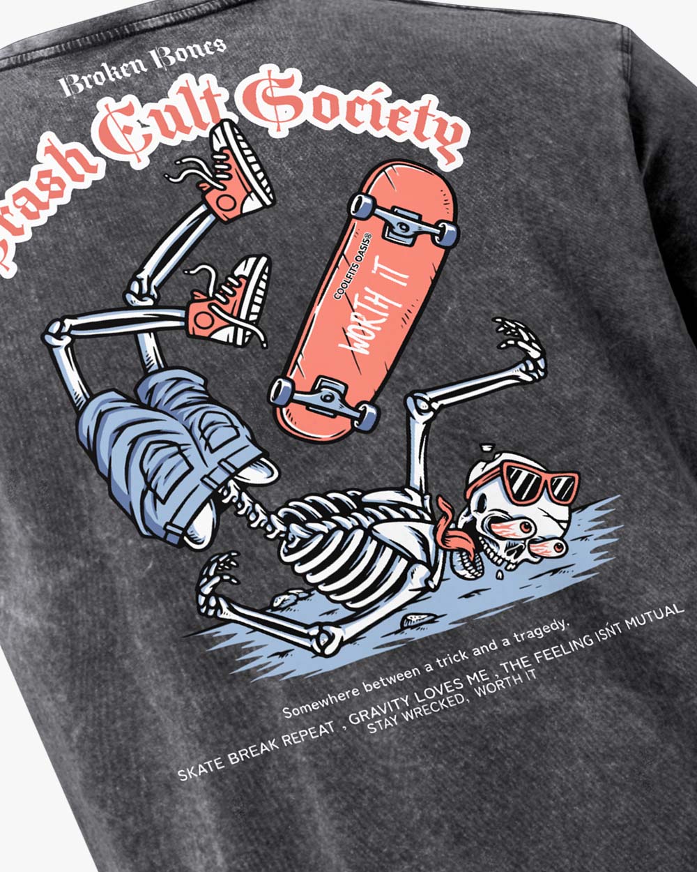 CRASH CULT SOCIETY  skate tee - Vintage Streetwear for Skaters & Surfers- Denim T-Shirt - Denim black