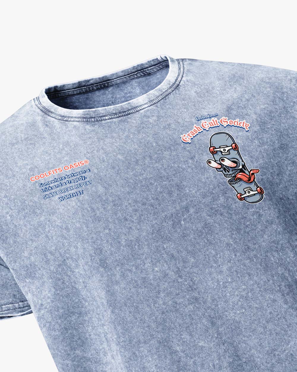 CRASH CULT SOCIETY skate tee - Vintage Streetwear for Skaters & Surfers- Denim T-Shirt - Denim blue