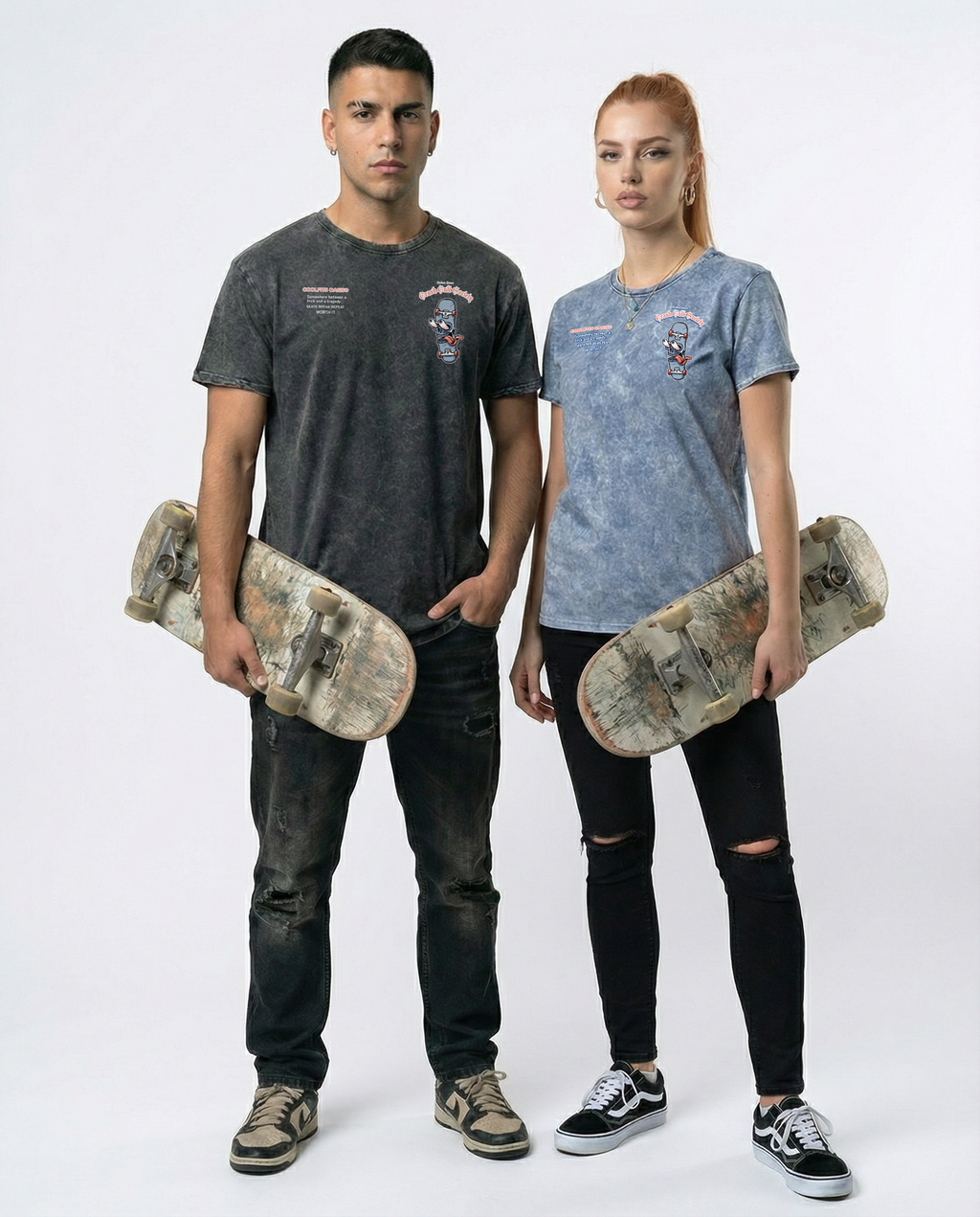 CRASH CULT SOCIETY Skate Tee - Vintage Streetwear For Skaters & Surfers- Denim T-Shirt - Denim blue