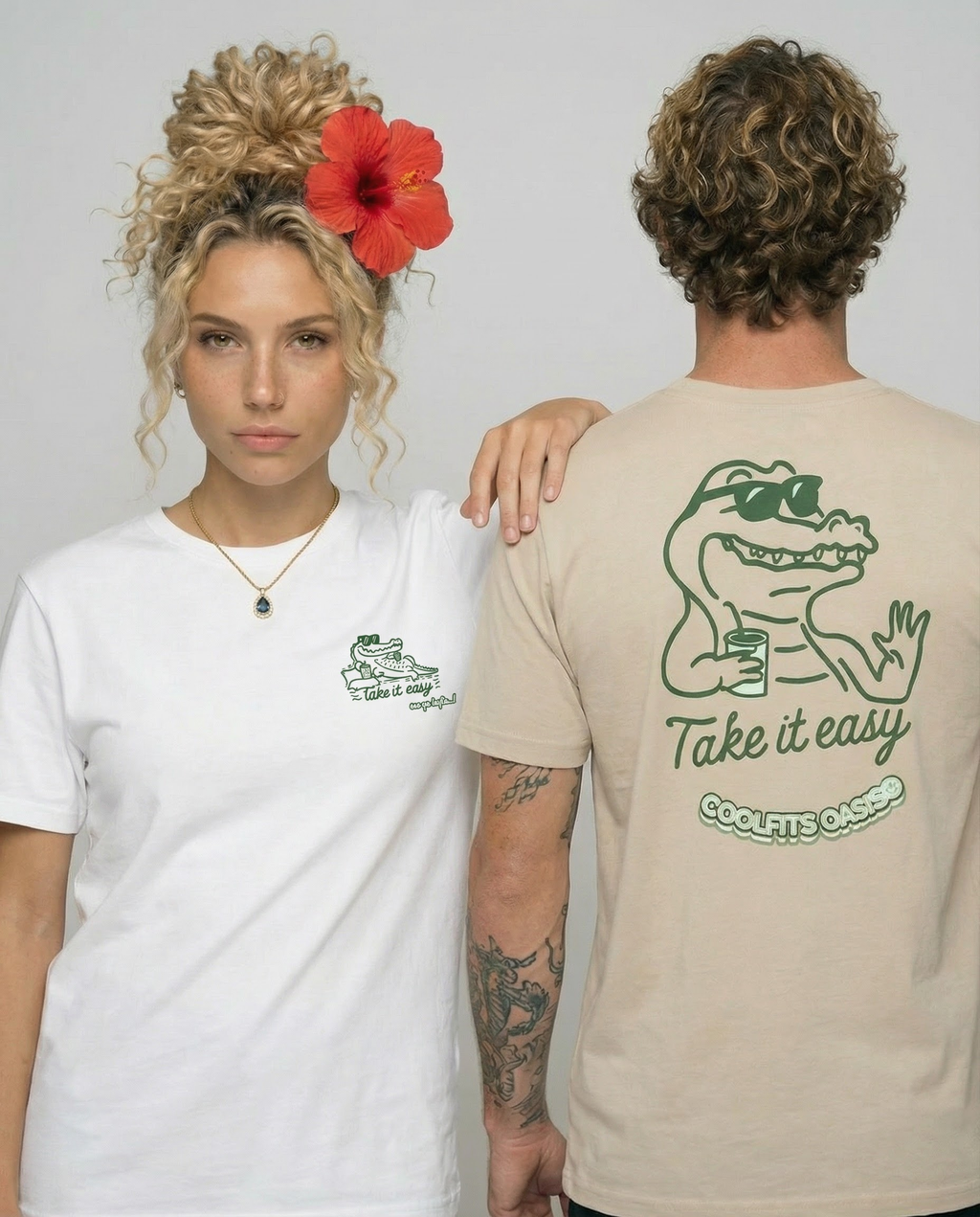 unisex model color variations, front and back view