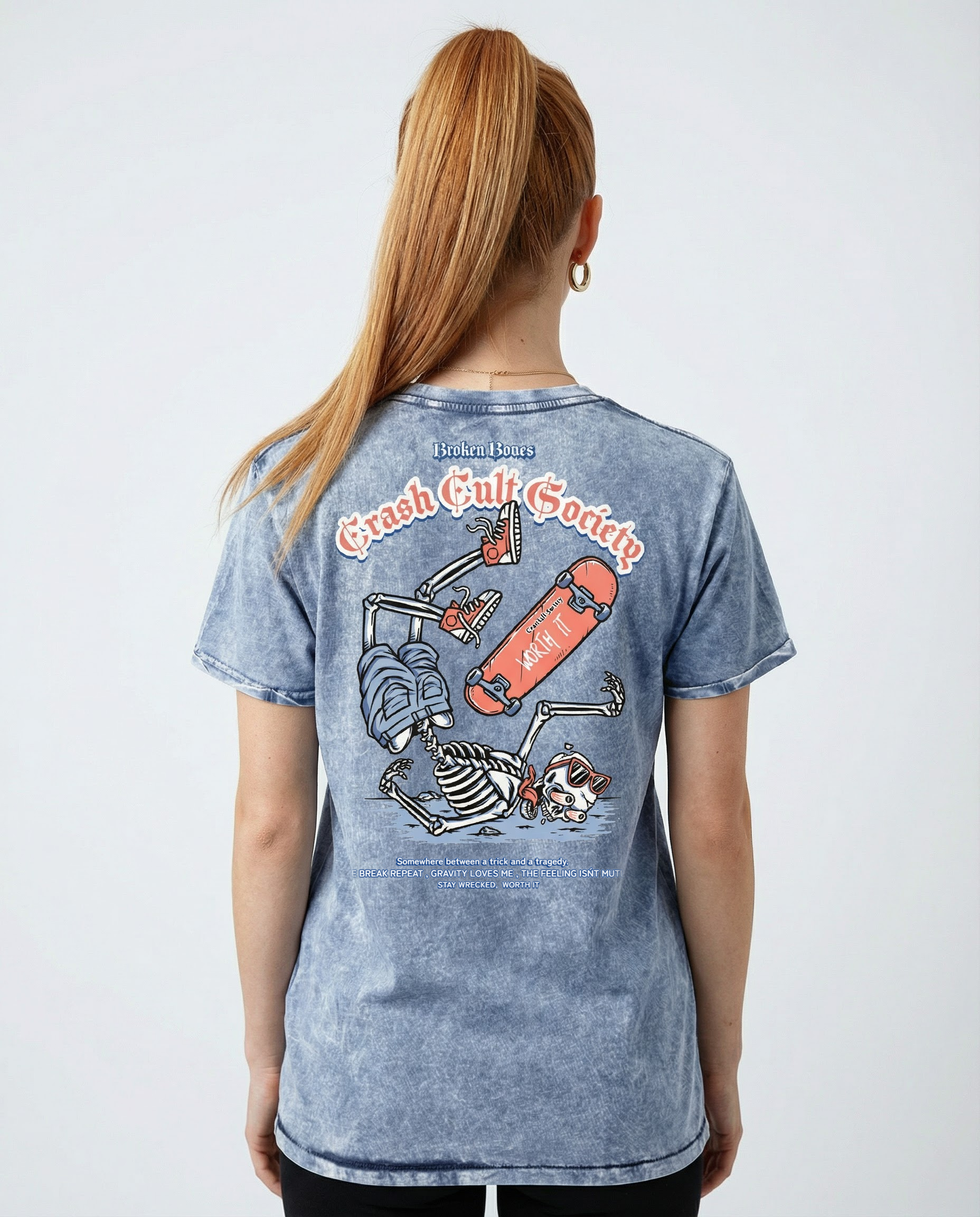 CRASH CULT SOCIETY skate tee - Vintage Streetwear for Skaters & Surfers- Denim T-Shirt - Denim blue