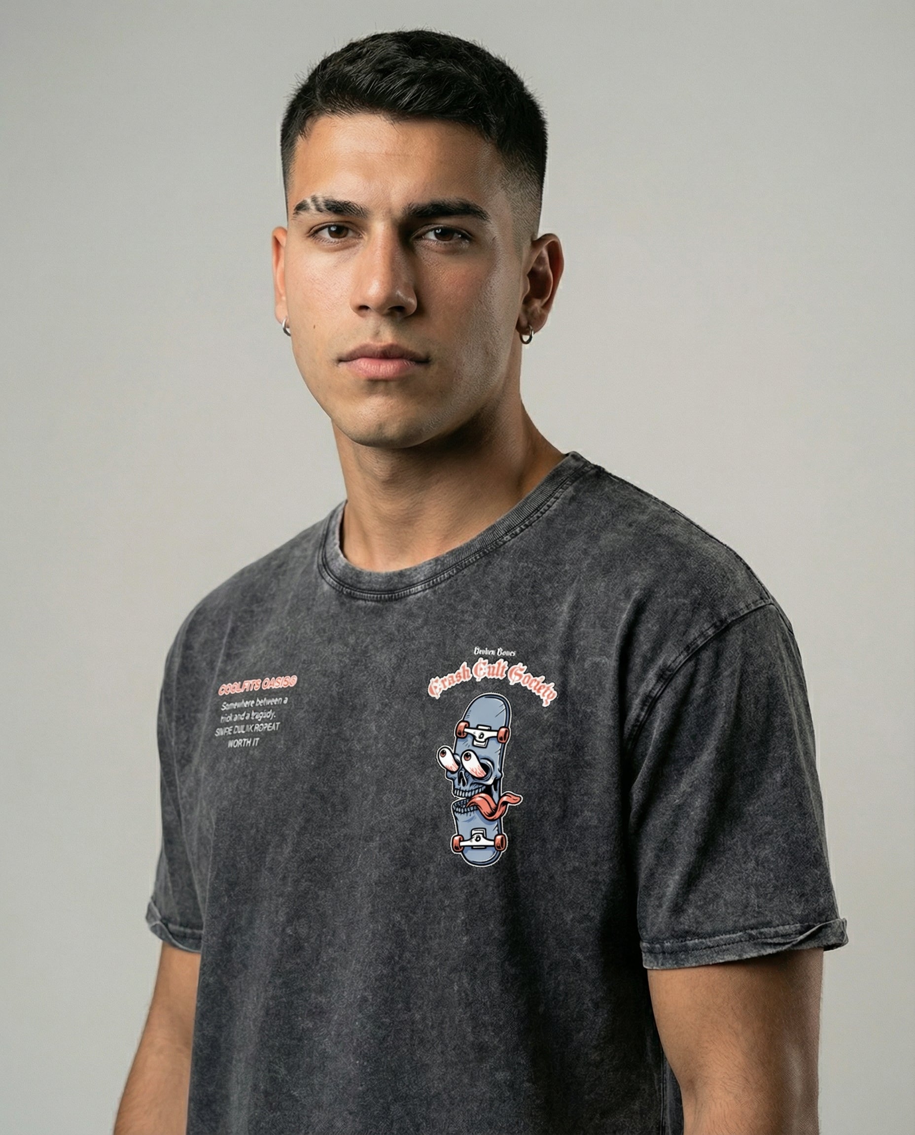 CRASH CULT SOCIETY  skate tee - Vintage Streetwear for Skaters & Surfers- Denim T-Shirt - Denim black