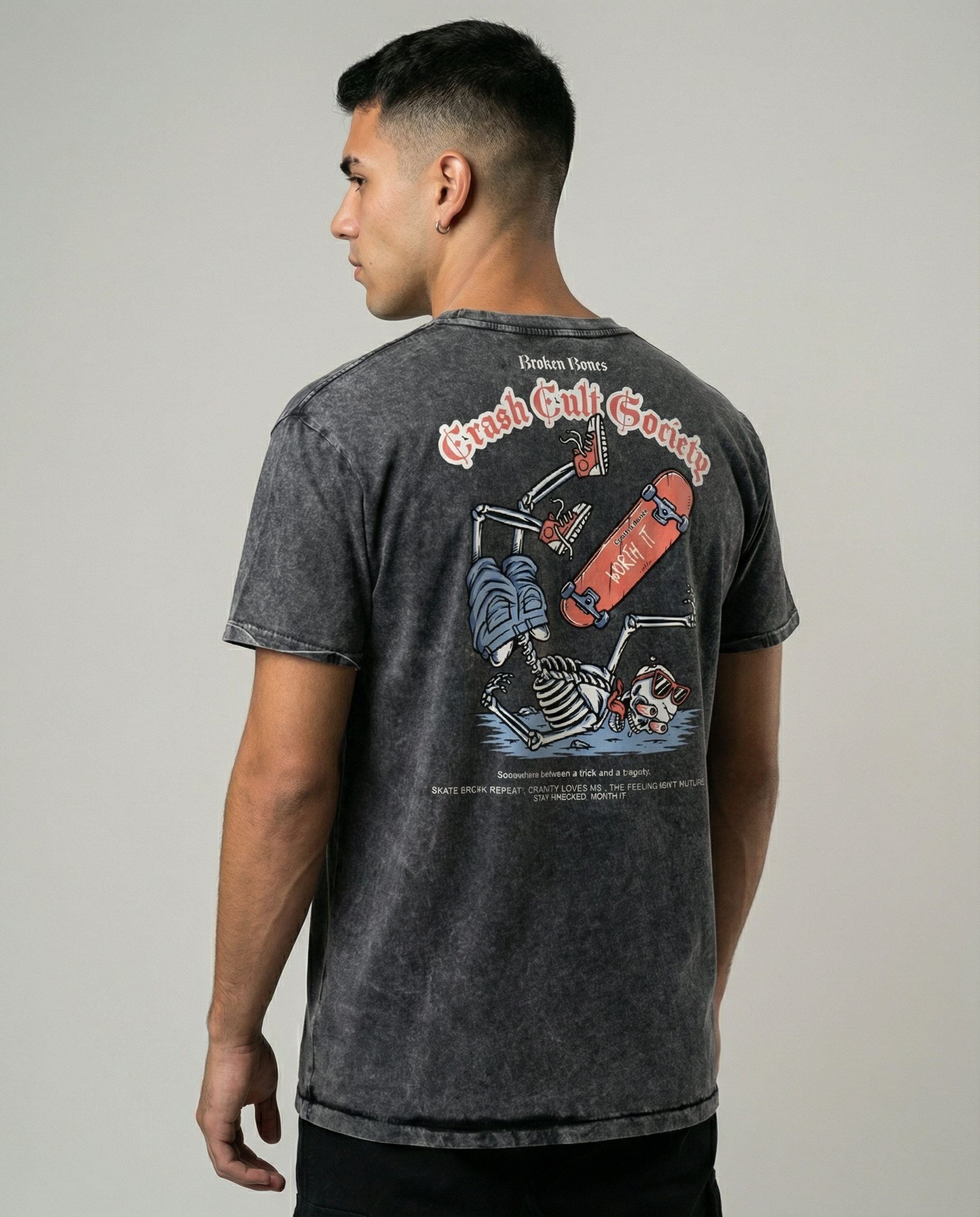 CRASH CULT SOCIETY  skate tee - Vintage Streetwear for Skaters & Surfers- Denim T-Shirt - Denim black