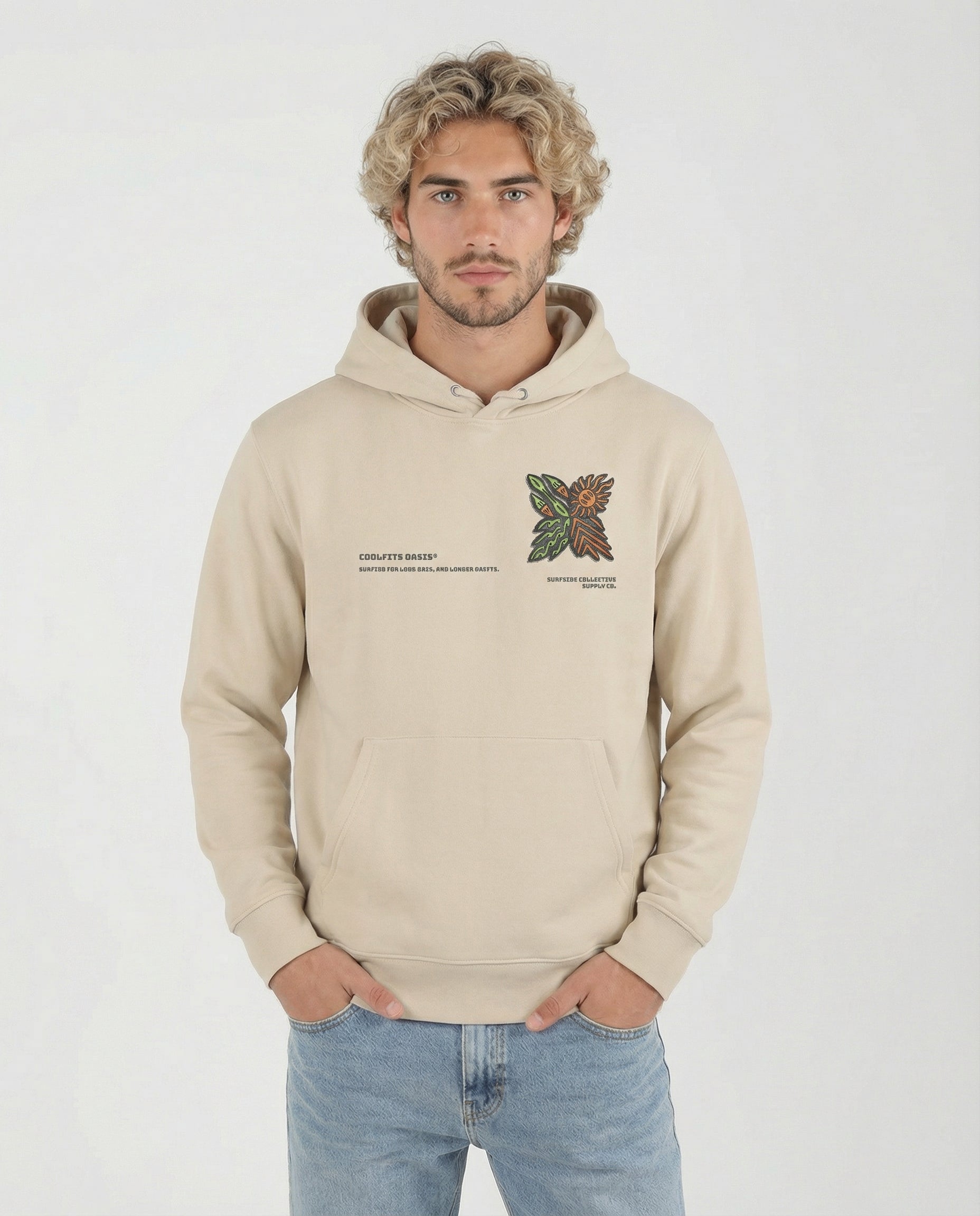 SURFER TRIBAL NATIVE - Sudadera unisex ecológica esencial - polvo del desierto, blanco