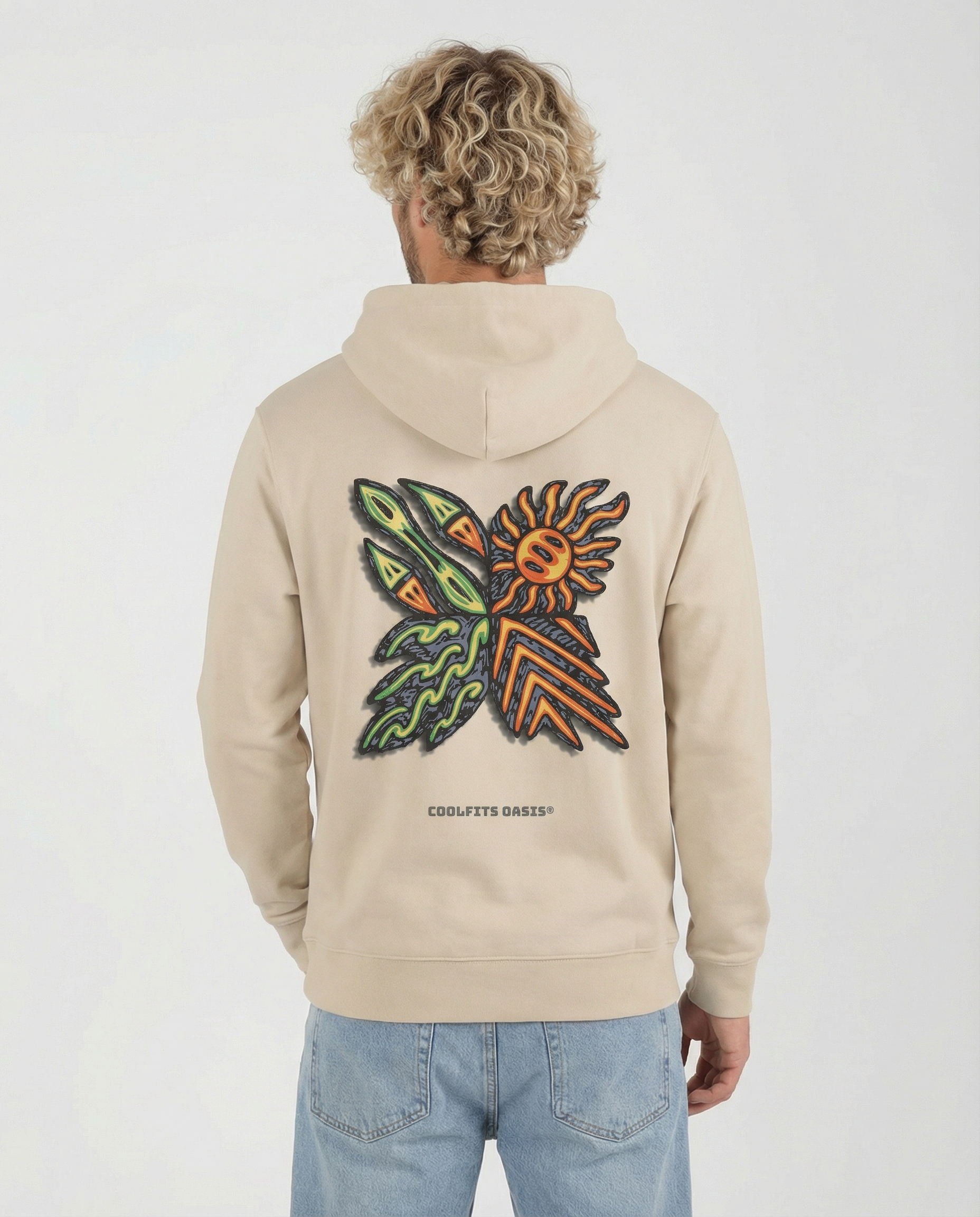 SURFER TRIBAL NATIVE - Sudadera unisex ecológica esencial - polvo del desierto, blanco