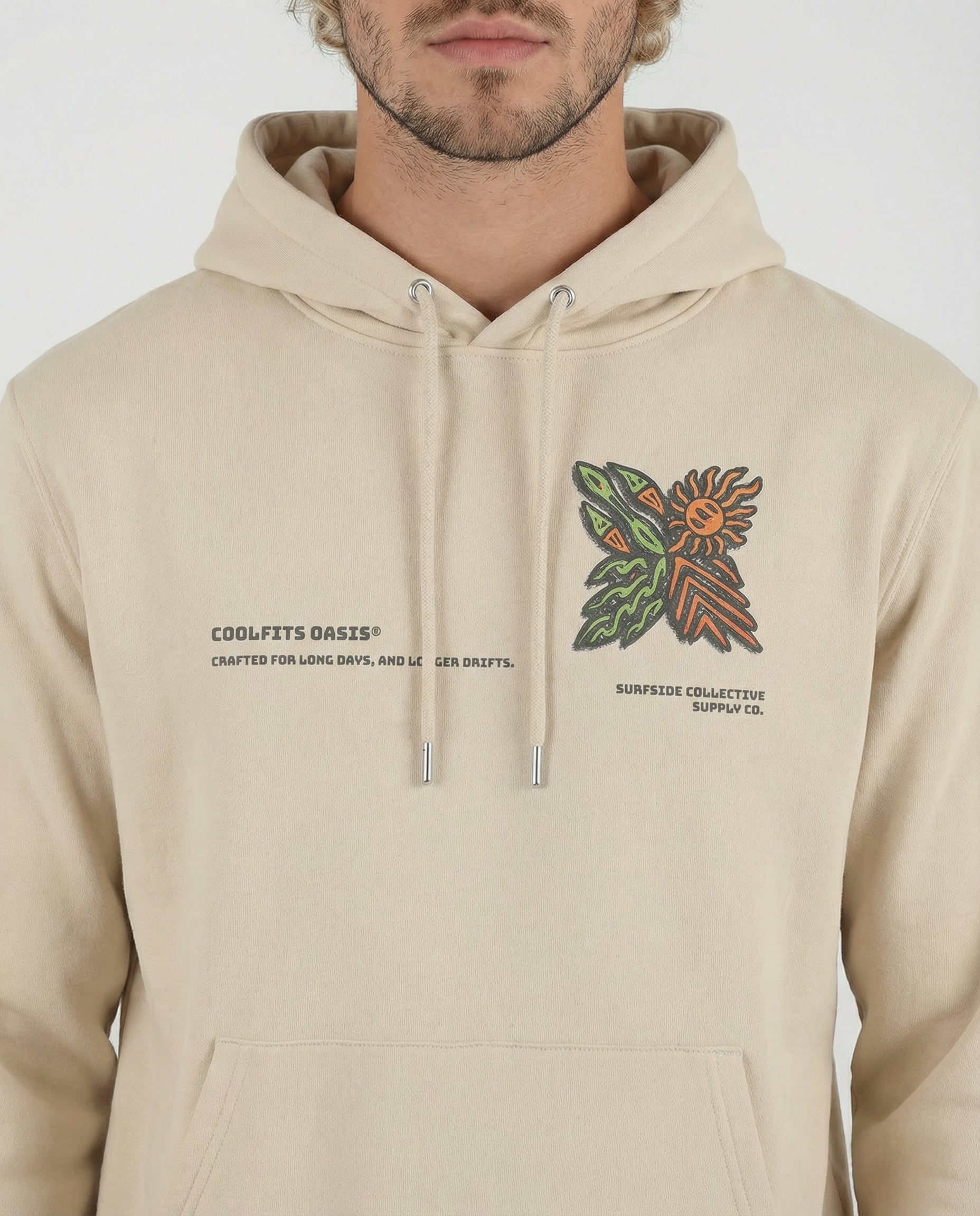 SURFER TRIBAL NATIVE - Sudadera unisex ecológica esencial - polvo del desierto, blanco