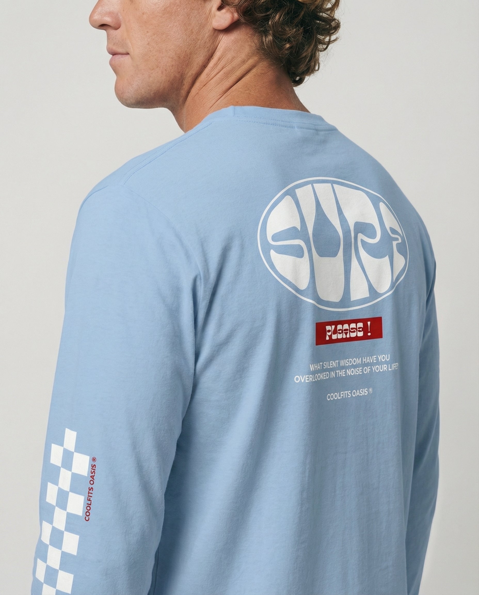 ¡SURF POR FAVOR! - Camisa de manga larga unisex - Azul claro