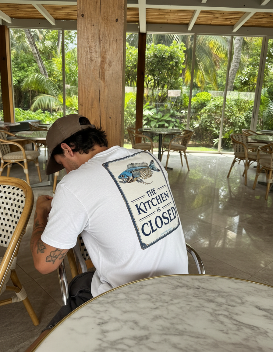 THE KITCHEN IS CLOSED - Fisher Unisex Organic Cotton T-shirt - White