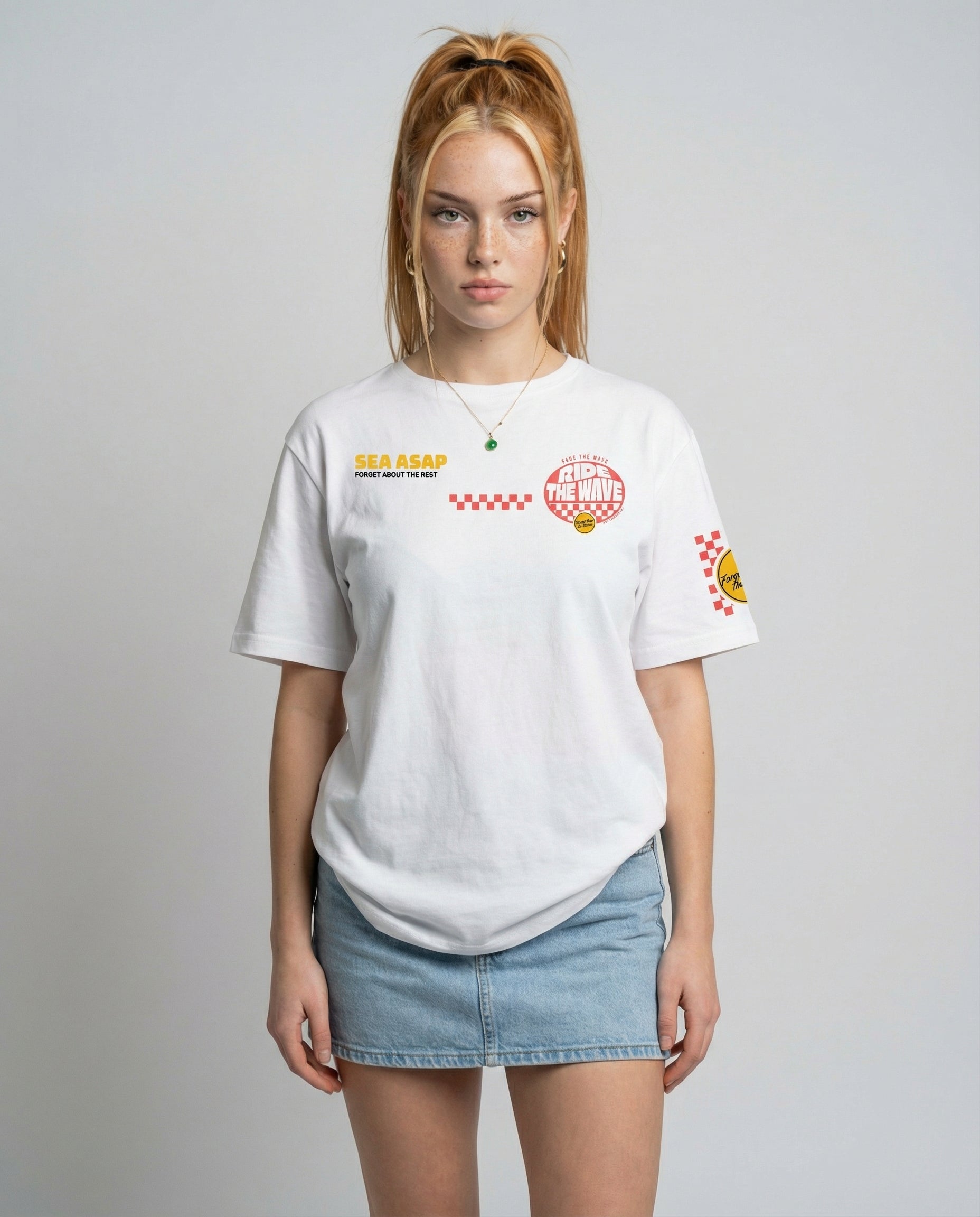 RIDE THE WAVE - Camiseta unisex de algodón orgánico - blanco, rosa algodón