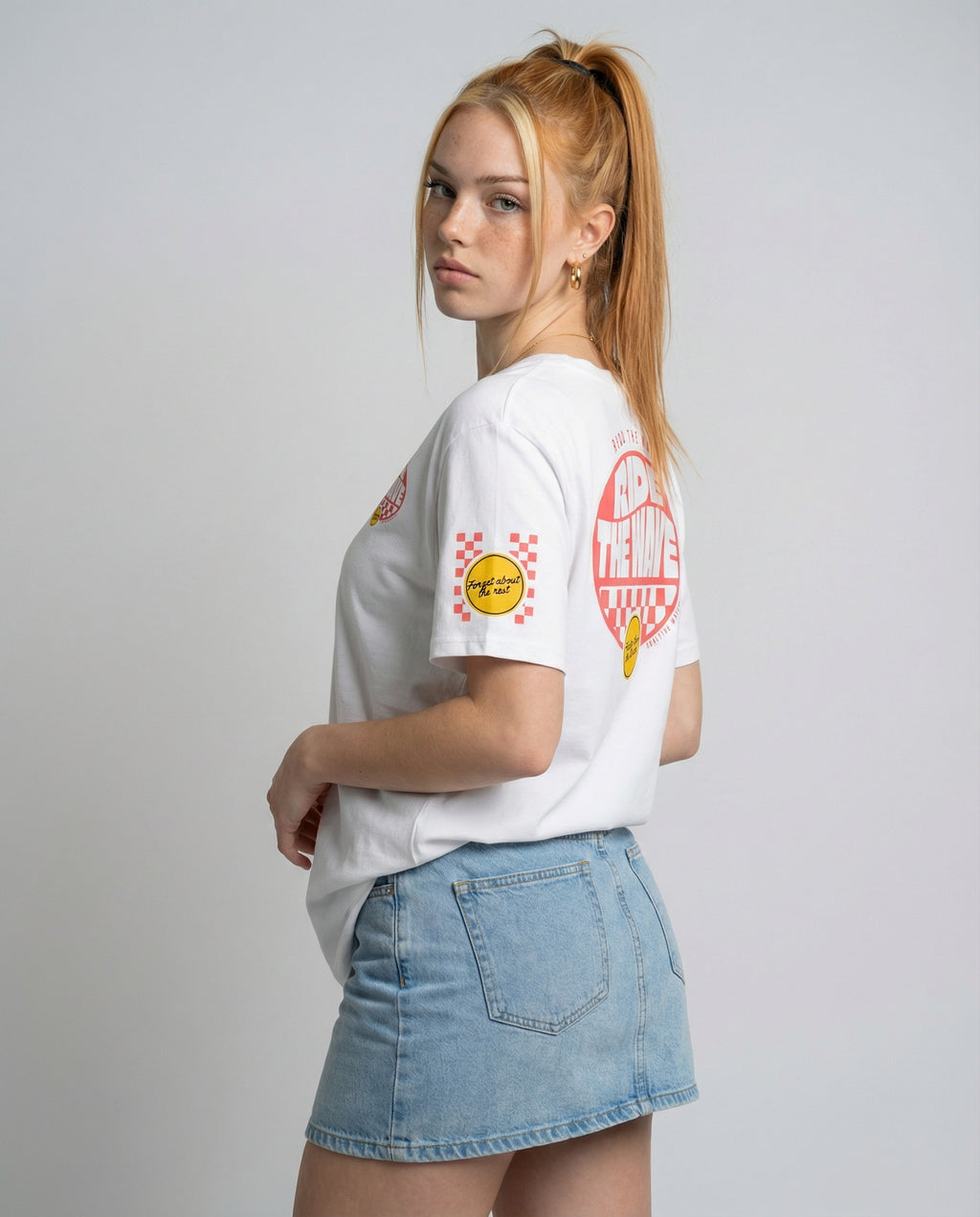RIDE THE WAVE - Camiseta unisex de algodón orgánico - blanco, rosa algodón