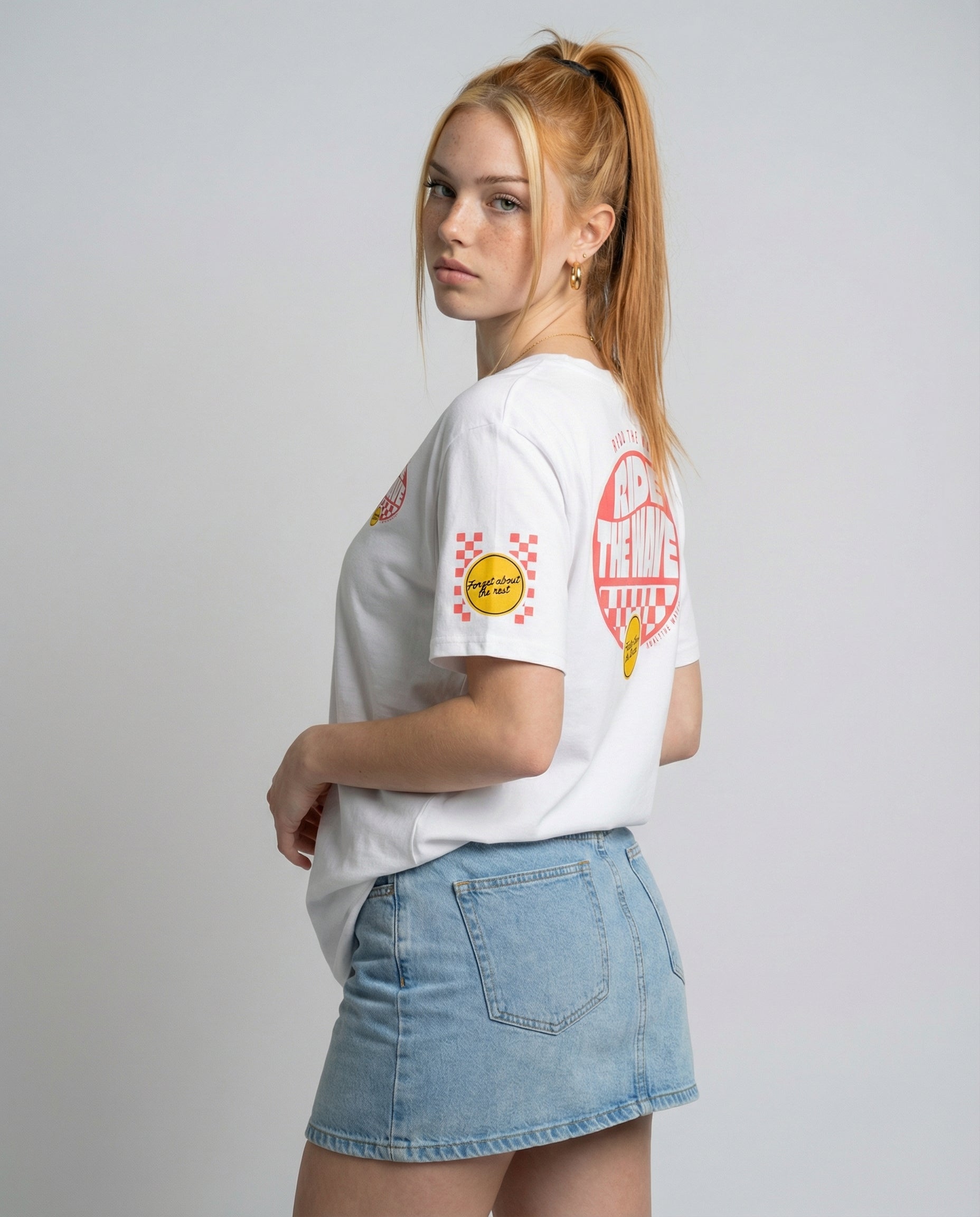 RIDE THE WAVE - Camiseta unisex de algodón orgánico - blanco, rosa algodón