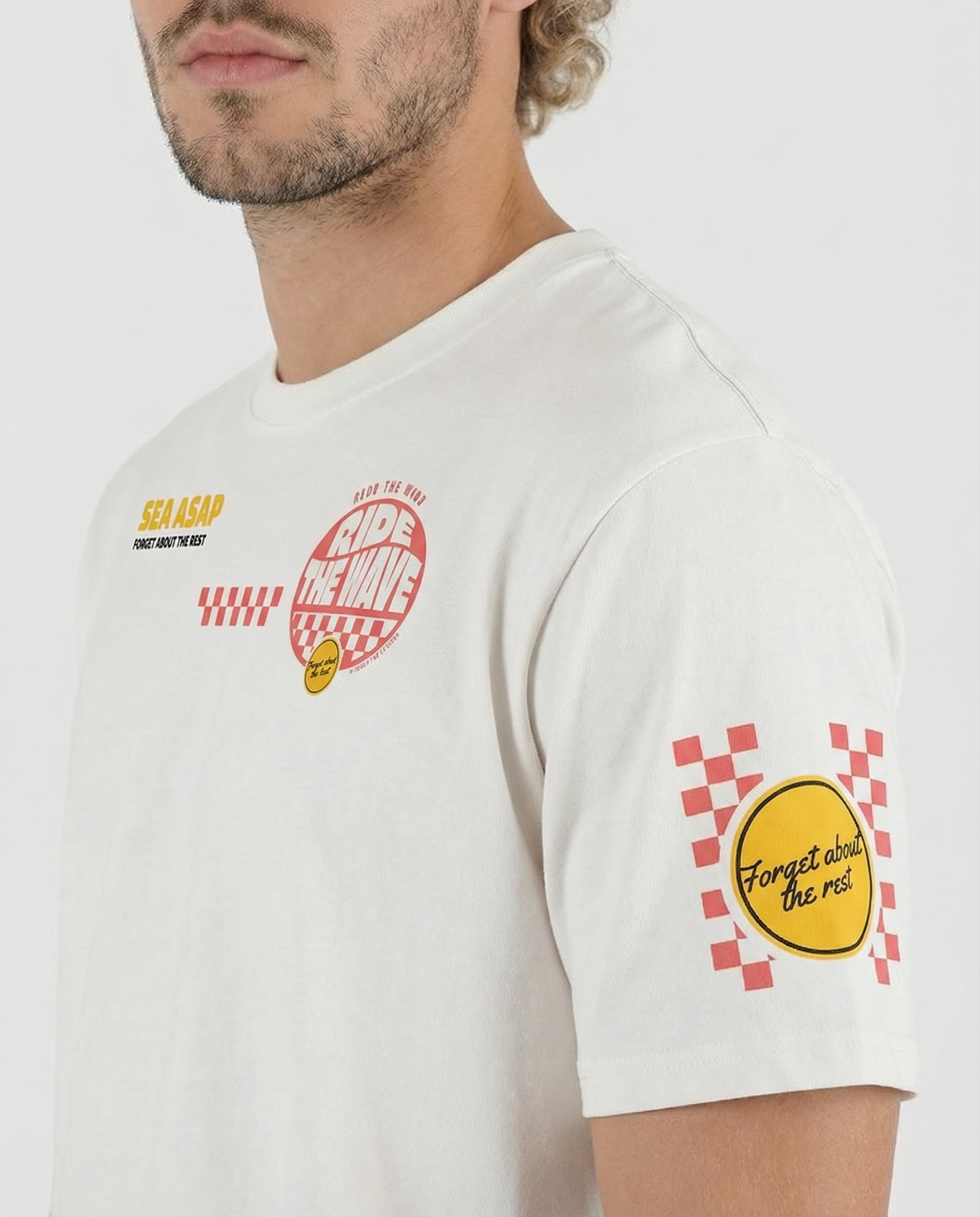 RIDE THE WAVE - Camiseta unisex de algodón orgánico - blanco, rosa algodón