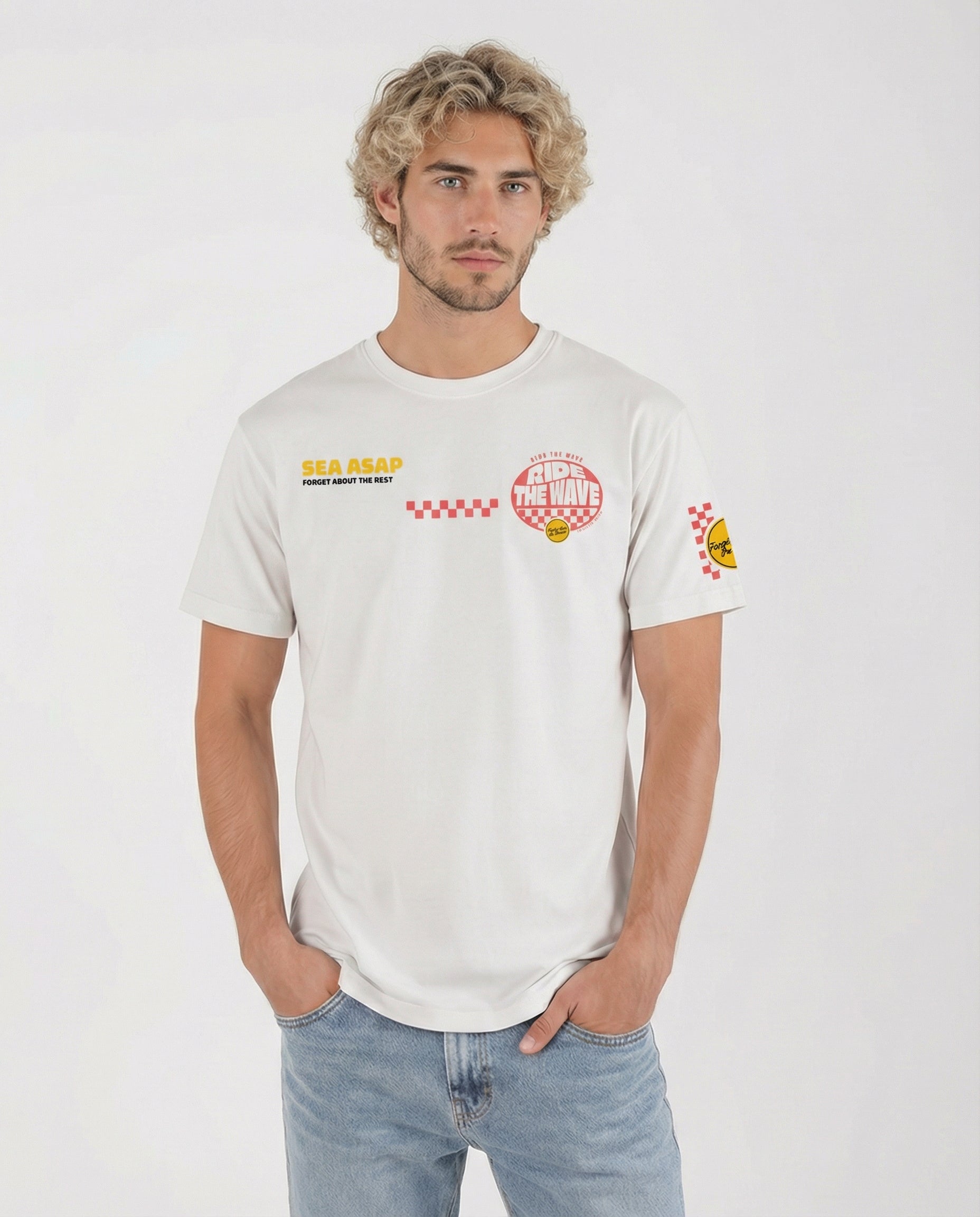 RIDE THE WAVE - Camiseta unisex de algodón orgánico - blanco, rosa algodón