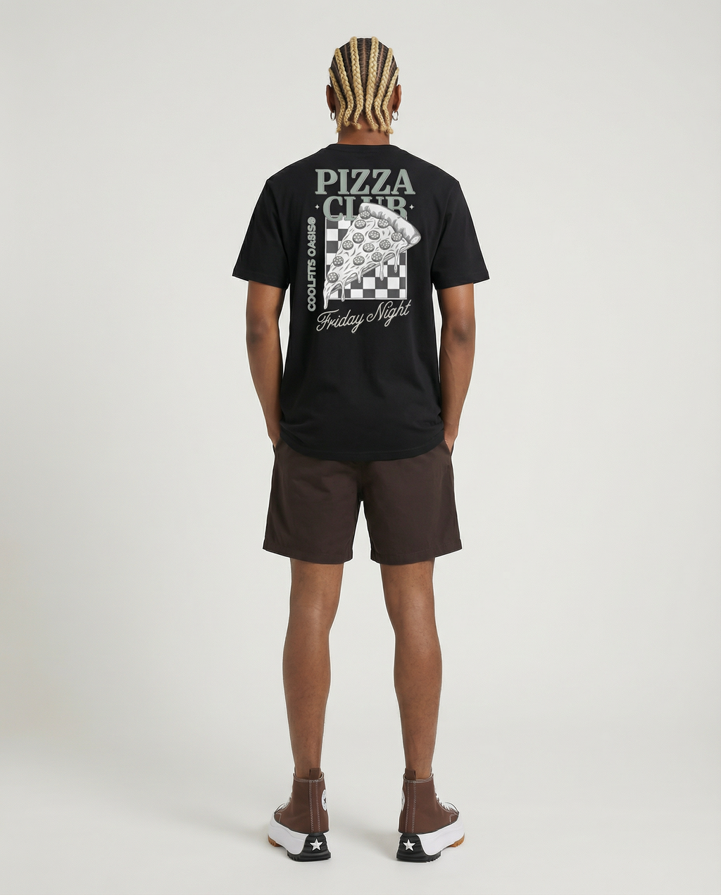 FRIDAY NIGHT PIZZA CLUB - Camiseta unisex de algodón orgánico. Negra.