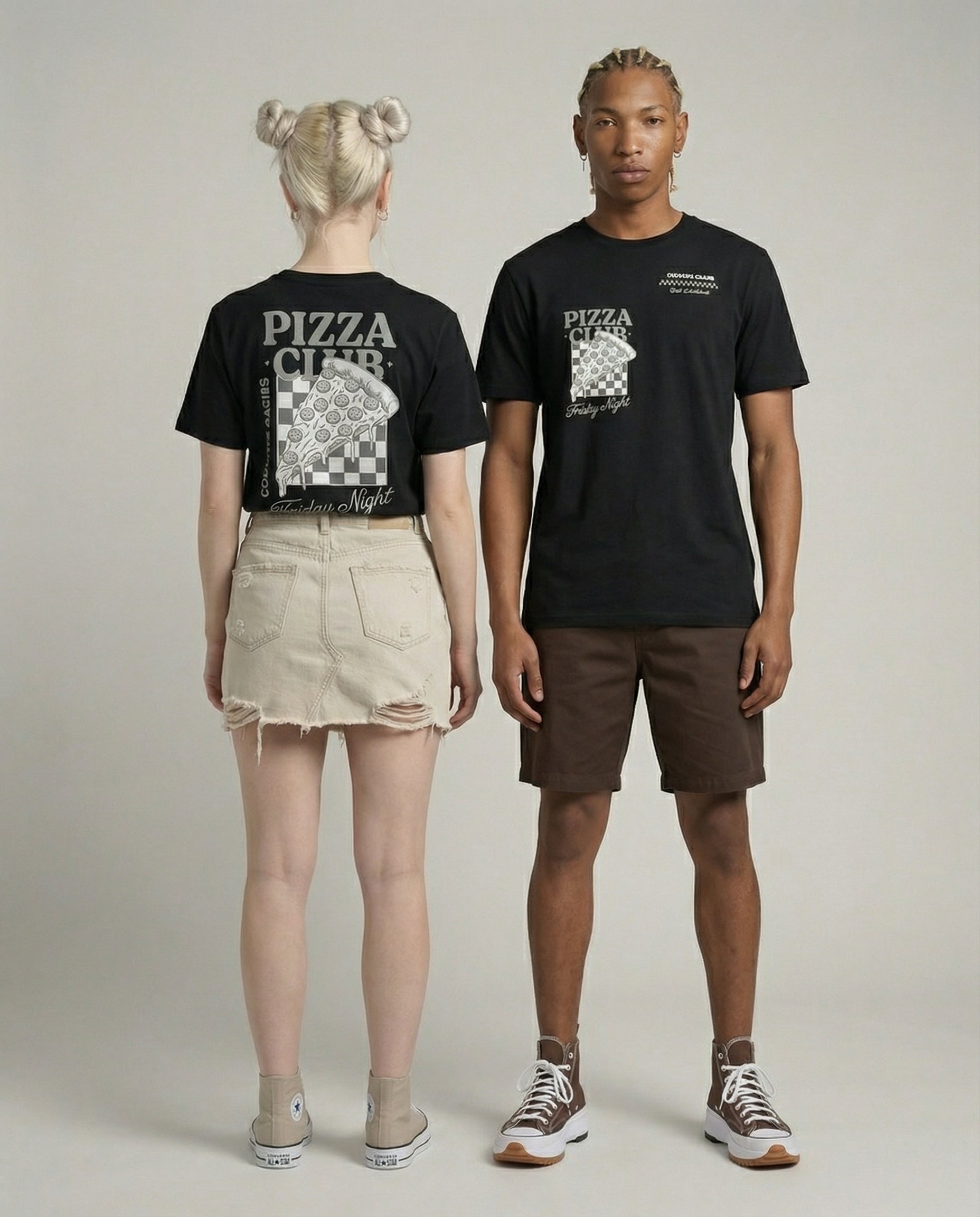 FRIDAY NIGHT PIZZA CLUB - Camiseta unisex de algodón orgánico. Negra.