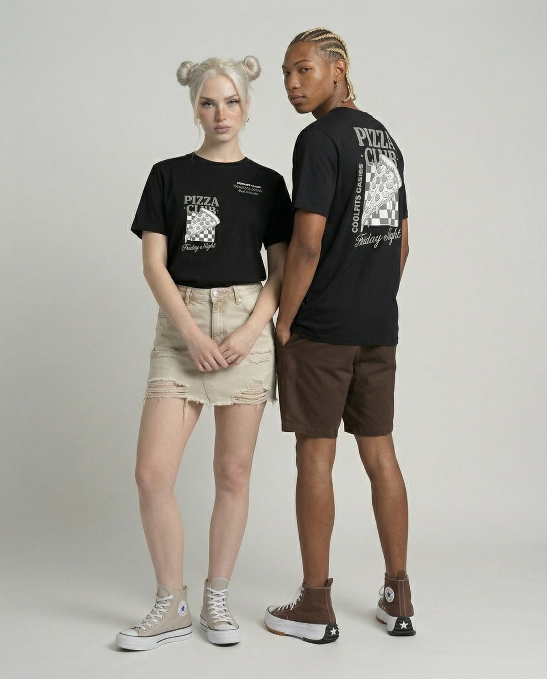 FRIDAY NIGHT PIZZA CLUB - Camiseta unisex de algodón orgánico. Negra.