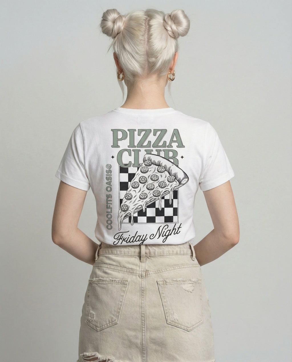 FRIDAY NIGHT PIZZA CLUB - Camiseta unisex de algodón orgánico. Blanca