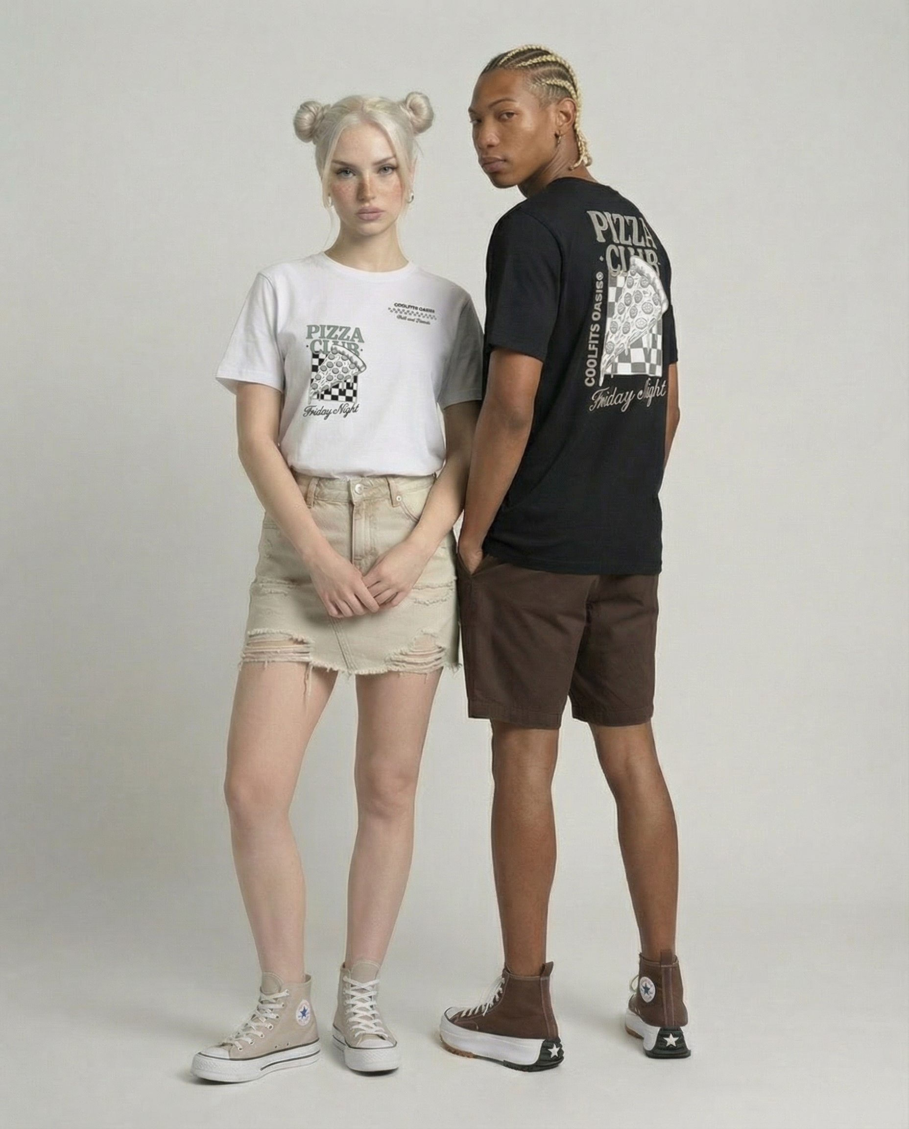 FRIDAY NIGHT PIZZA CLUB - Camiseta unisex de algodón orgánico. Blanca