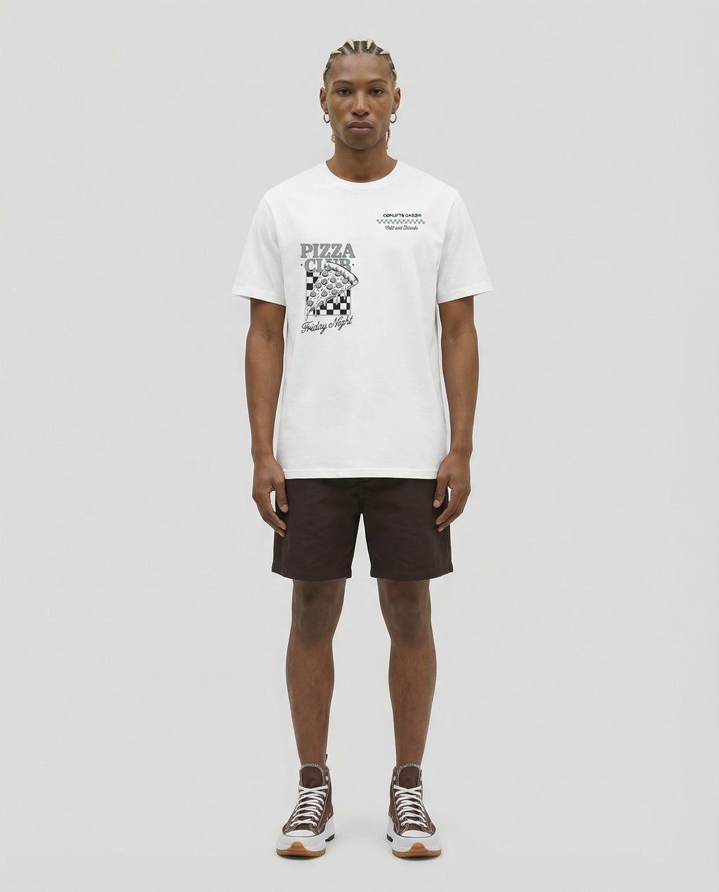 FRIDAY NIGHT PIZZA CLUB - Camiseta unisex de algodón orgánico. Blanca
