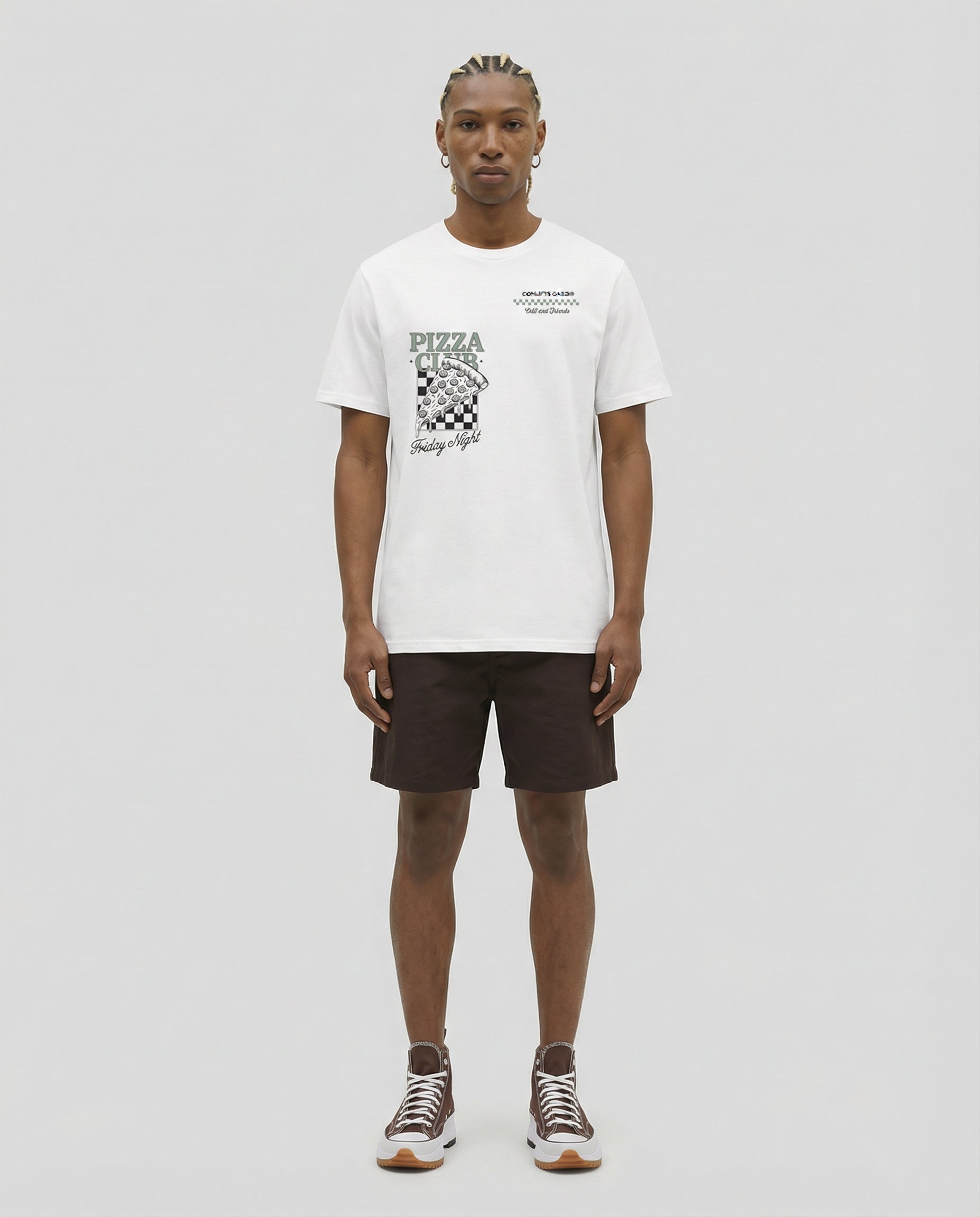 FRIDAY NIGHT PIZZA CLUB - Camiseta unisex de algodón orgánico. Blanca