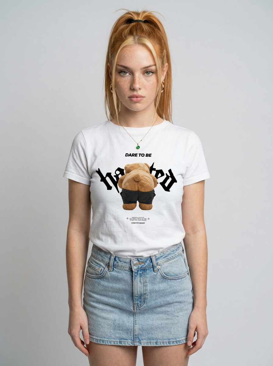 DARE TO BE HATED - teddy bear - Unisex organic cotton t-shirt - white