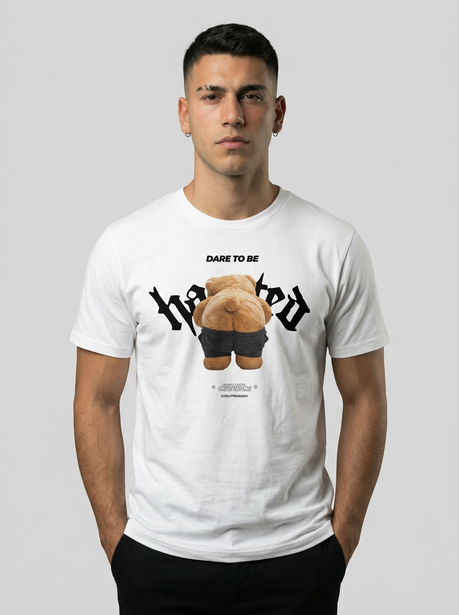 DARE TO BE HATED - teddy bear - Unisex organic cotton t-shirt - white