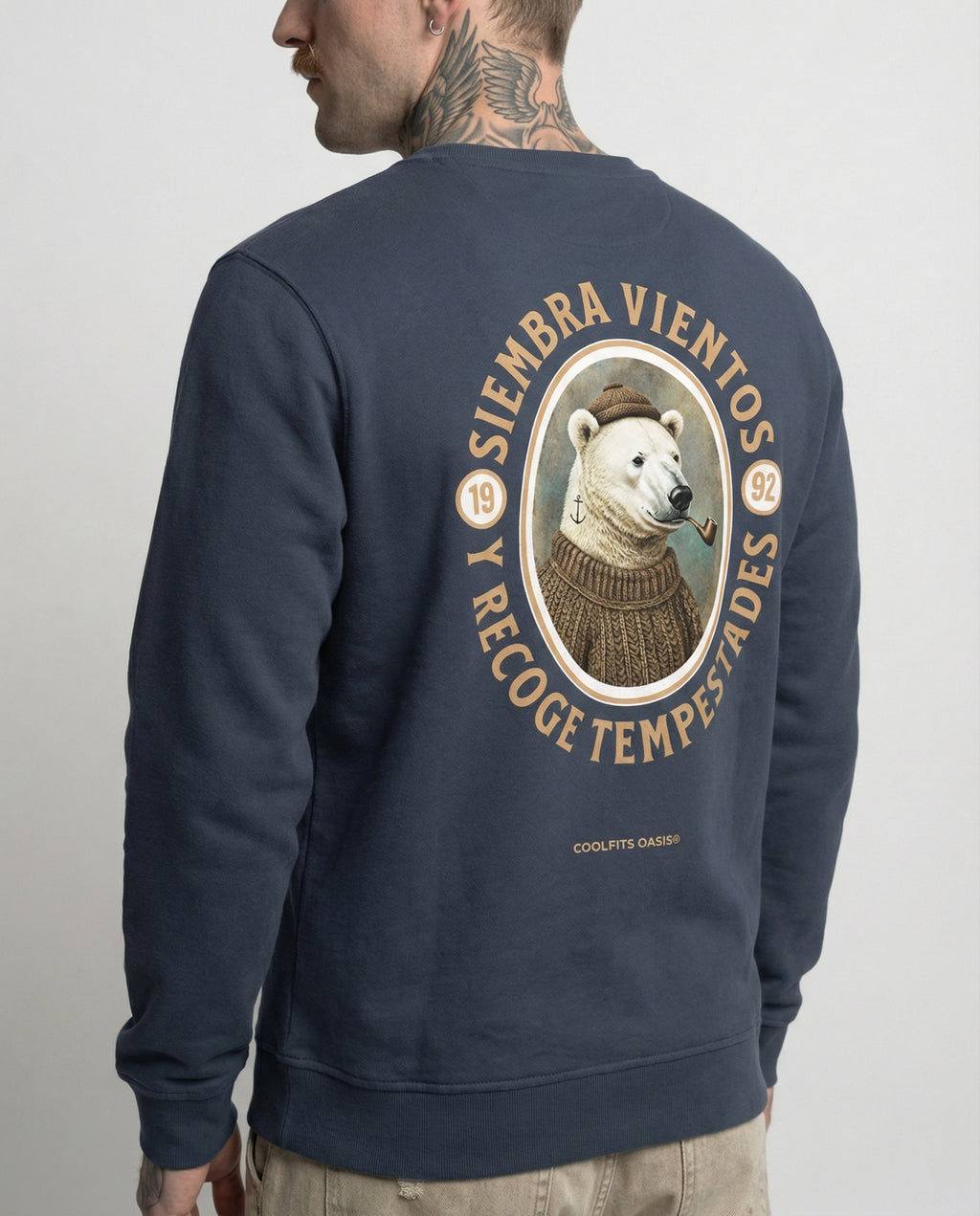 SIEMBRA VIENTOS Y RECOGE TEMPESTADES - Unisex Organic Embroidered Sailor Sweatshirt - Washed Navy Blue