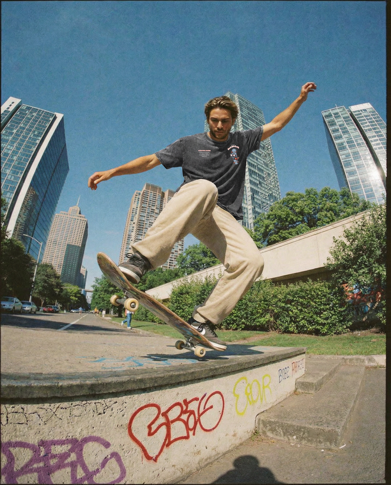 CRASH CULT SOCIETY  skate tee - Vintage Streetwear for Skaters & Surfers- Denim T-Shirt - Denim black