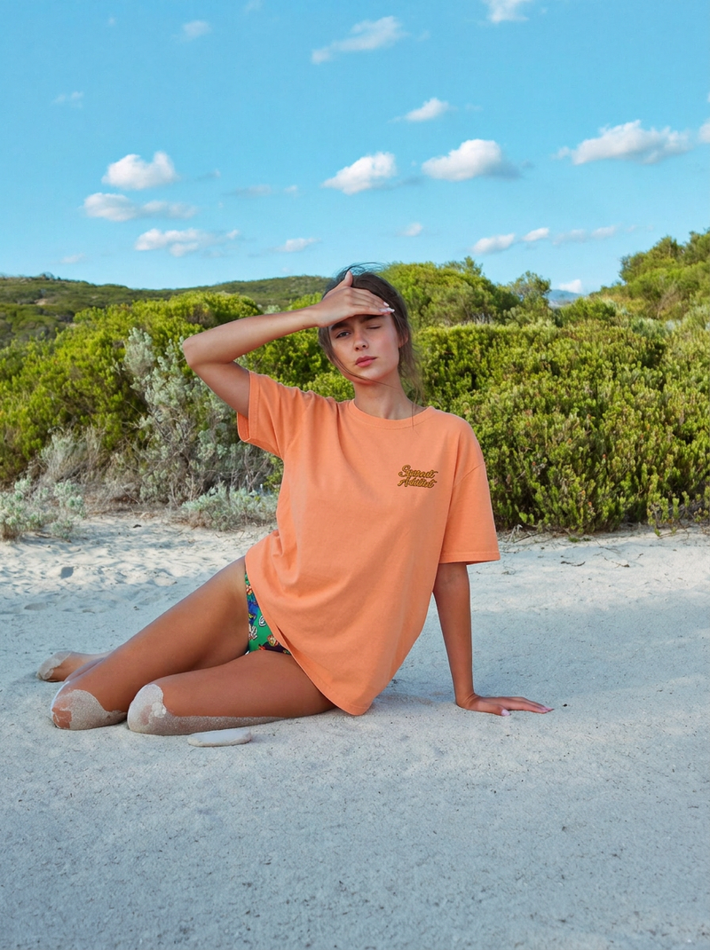 SUNSET ADDICT - Embroidered Unisex Heavyweight T-shirt For Summer Sunset Lovers- Butter Yellow