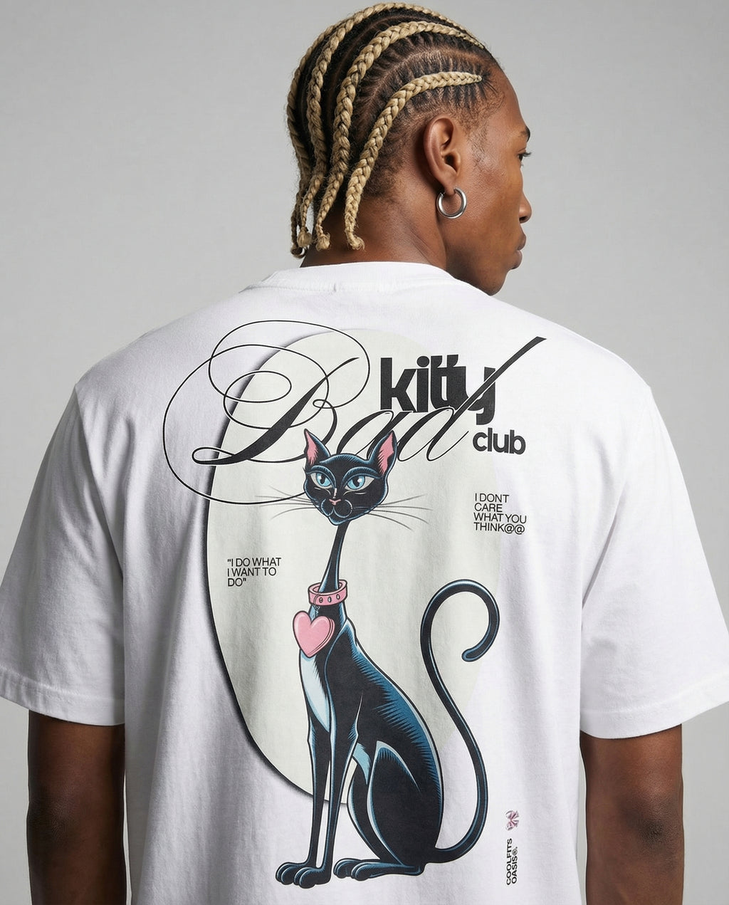 BAD KITTY CLUB - Sneaky Aesthetic Cat unisex organic cotton t-shirt - white