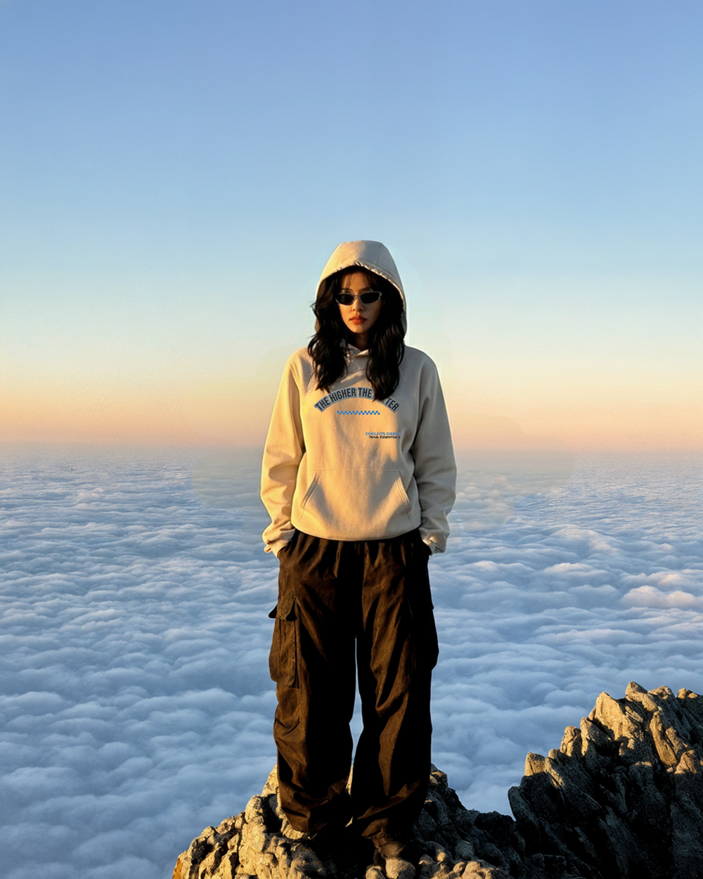 THE HIGHER THE BETTER , Unisex essential eco hoodie - dessert dust