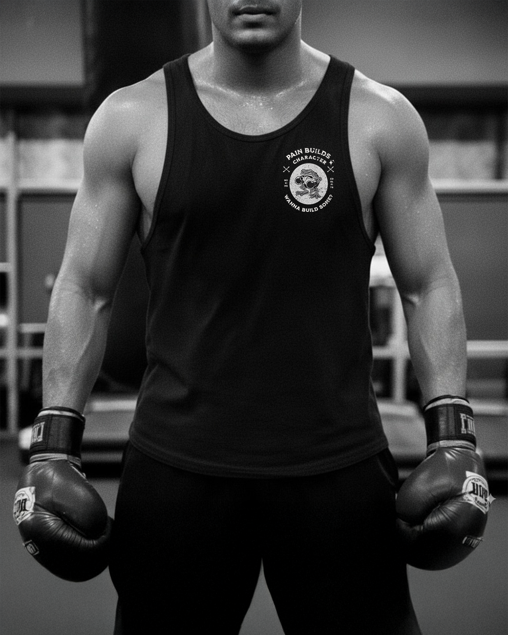 Pain builds character - Distressed Boxing Unisex Tank Top - Black
