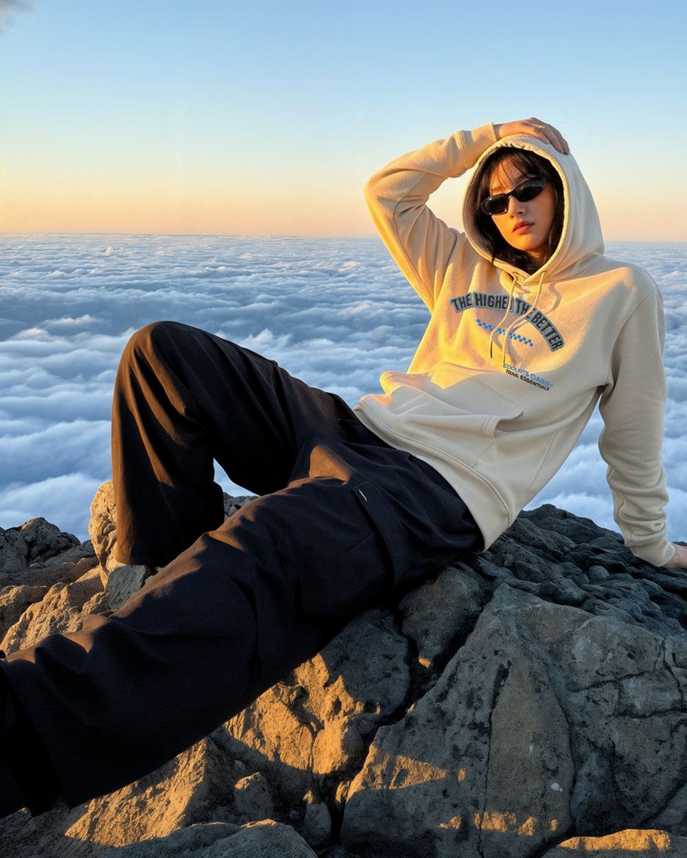 THE HIGHER THE BETTER , Unisex essential eco hoodie - dessert dust