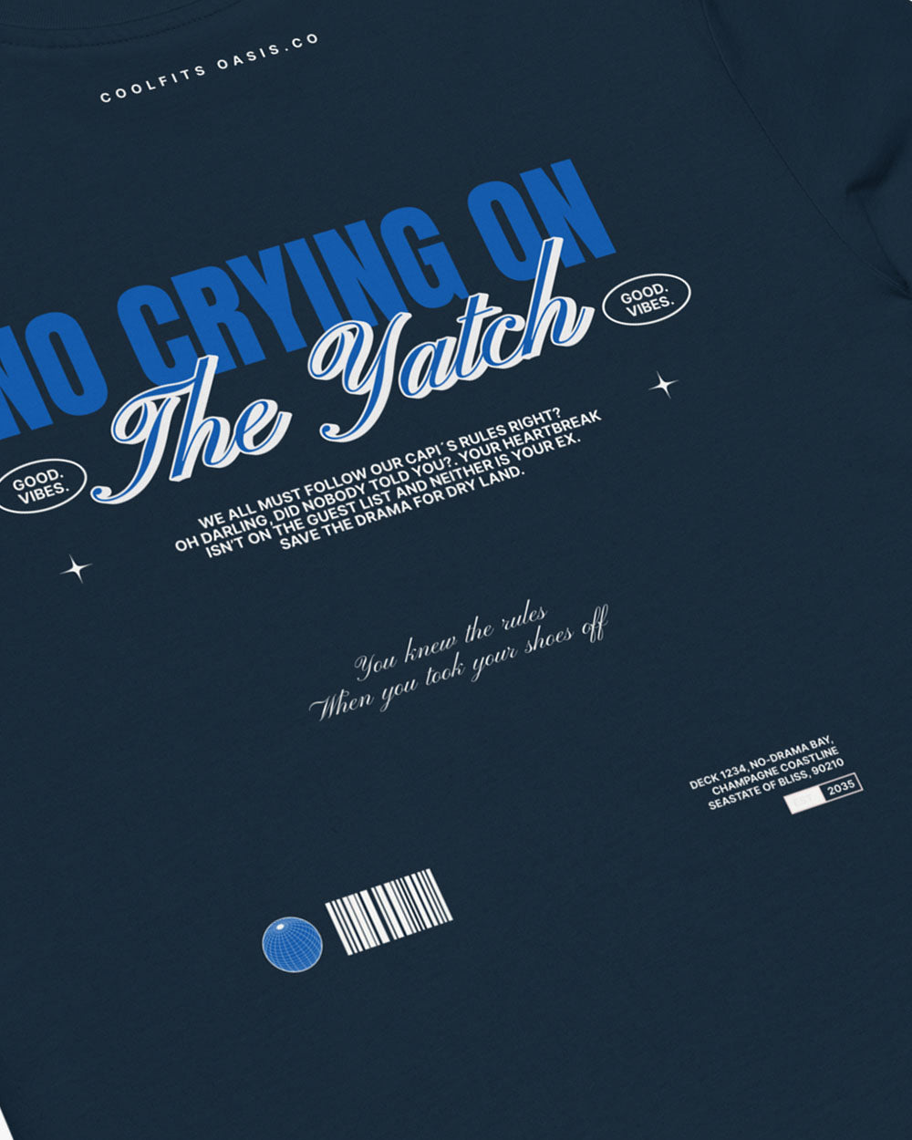 NO CRYING ON THE YATCH - Unisex organic cotton t-shirt - navy blue