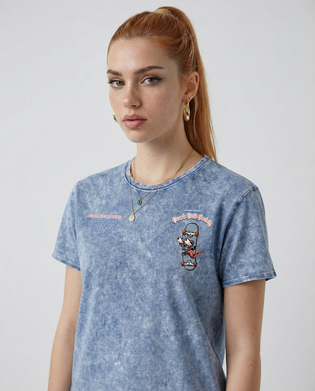 CRASH CULT SOCIETY Skate Tee - Vintage Streetwear For Skaters & Surfers- Denim T-Shirt - Denim blue