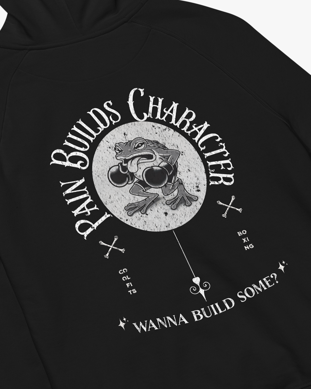 PAIN BUILDS CHARACTER - Distressed Boxing and Fighting Unisex eco hoodie- Black