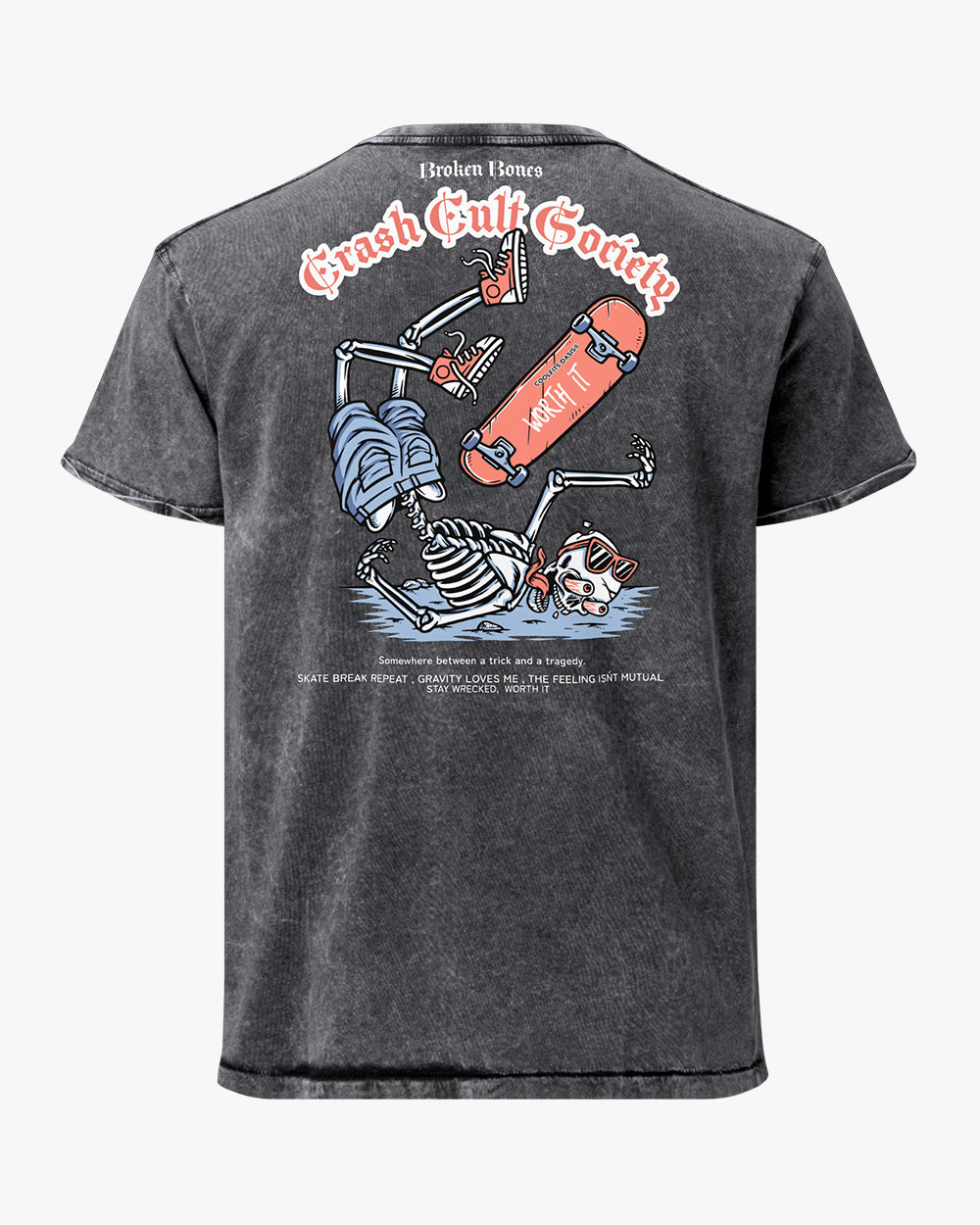CRASH CULT SOCIETY  skate tee - Vintage Streetwear for Skaters & Surfers- Denim T-Shirt - Denim black
