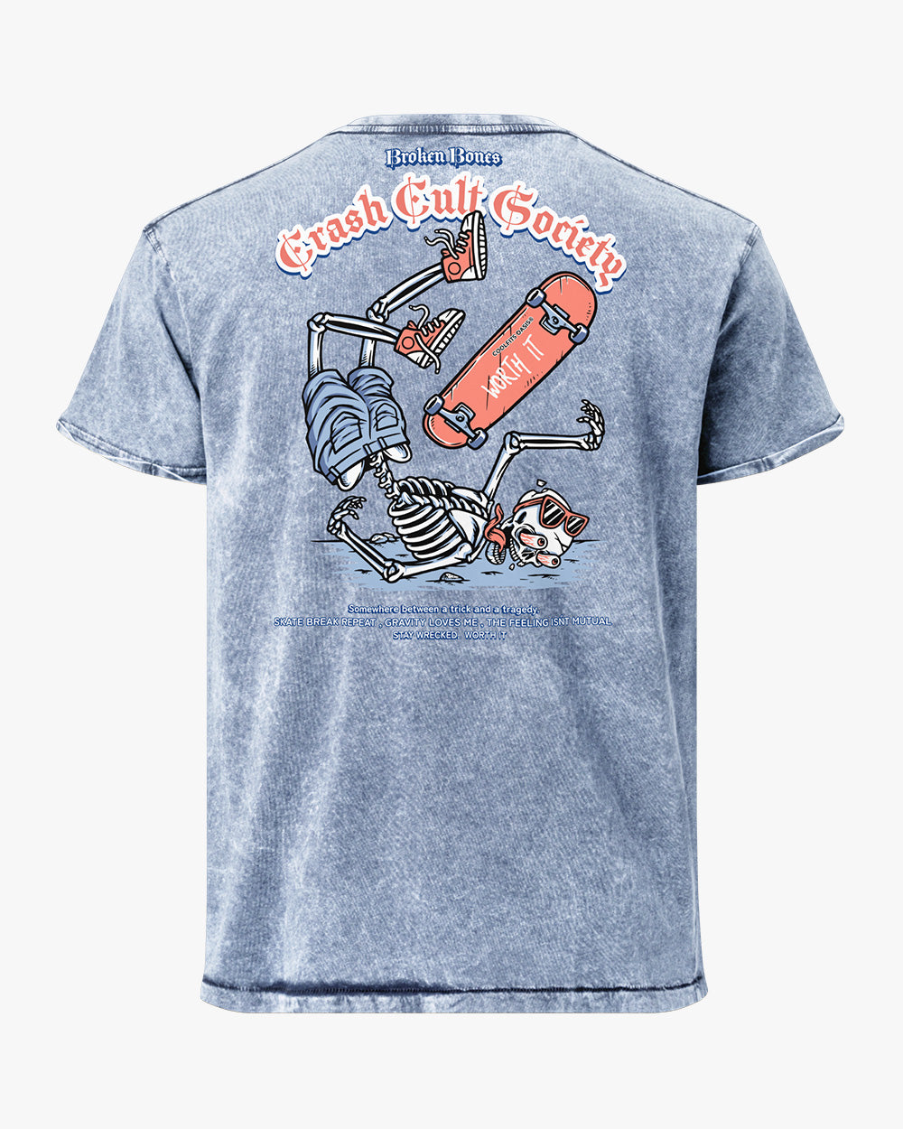 CRASH CULT SOCIETY skate tee - Vintage Streetwear for Skaters & Surfers- Denim T-Shirt - Denim blue