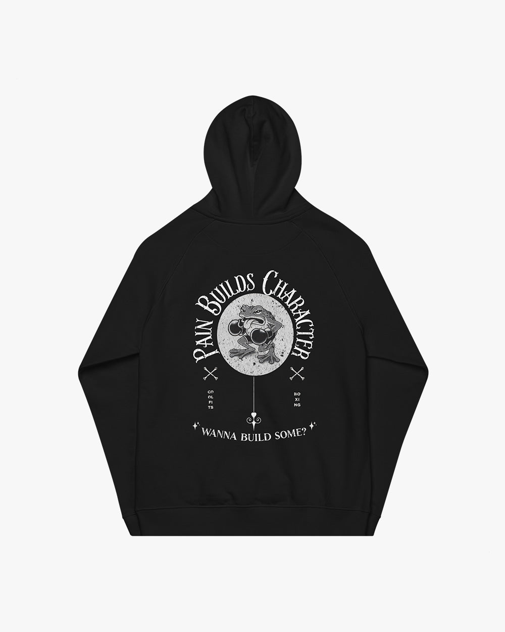 PAIN BUILDS CHARACTER - Distressed Boxing and Fighting Unisex eco hoodie- Black