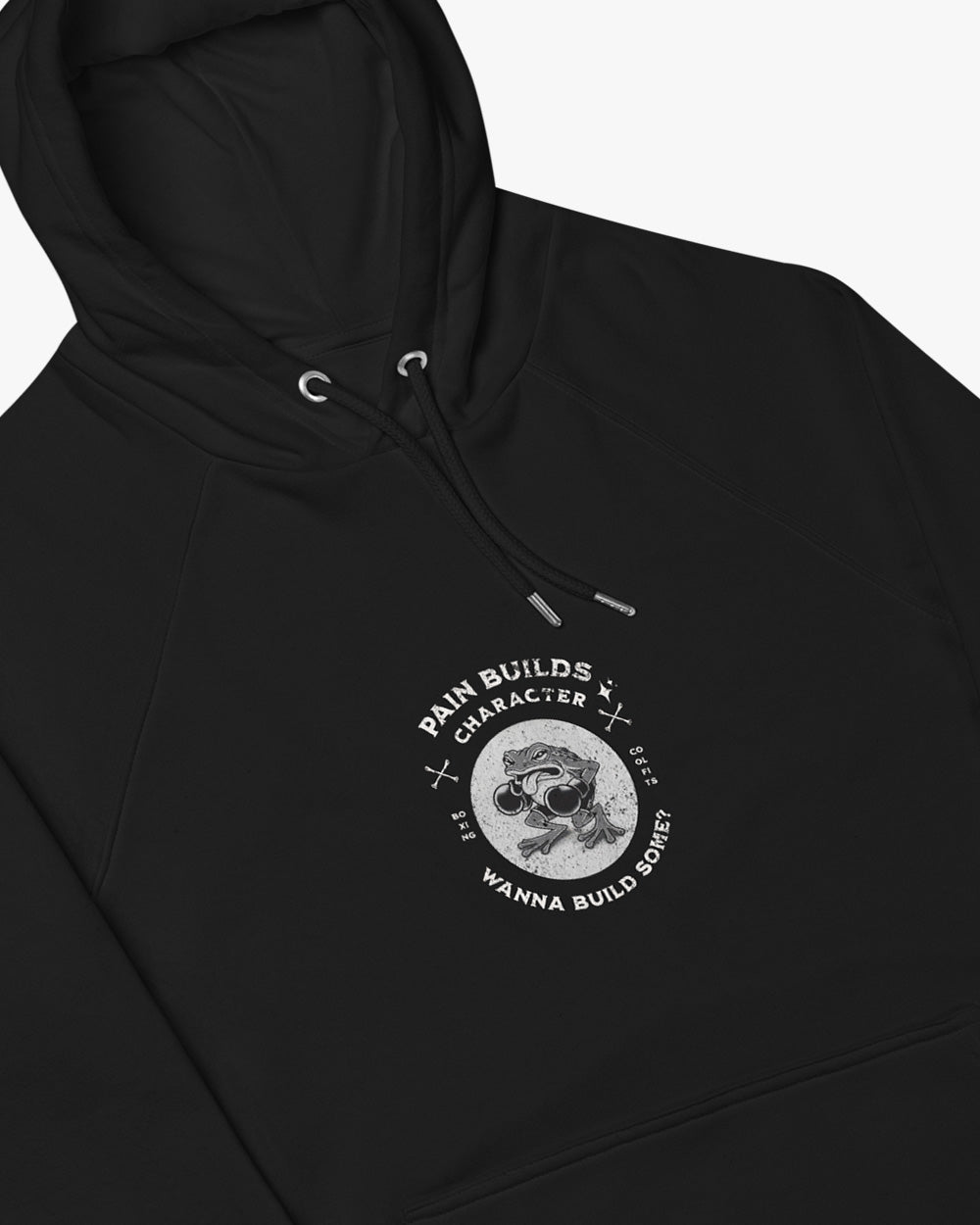 PAIN BUILDS CHARACTER - Distressed Boxing and Fighting Unisex eco hoodie- Black