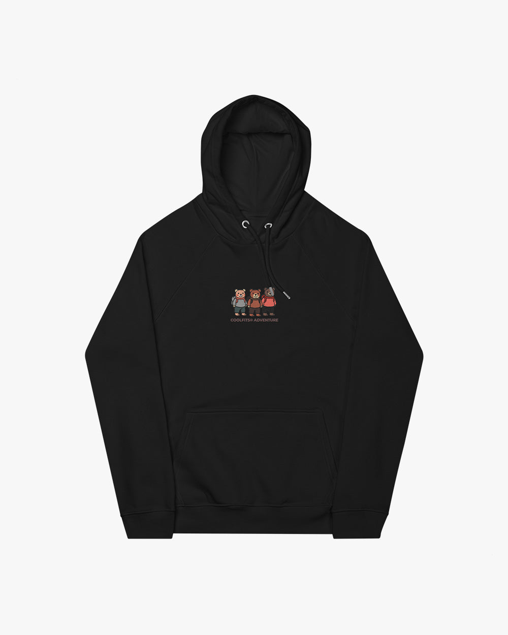 THREE ADVENTURE BEARS - Unisex embroidered eco raglan hoodie - black