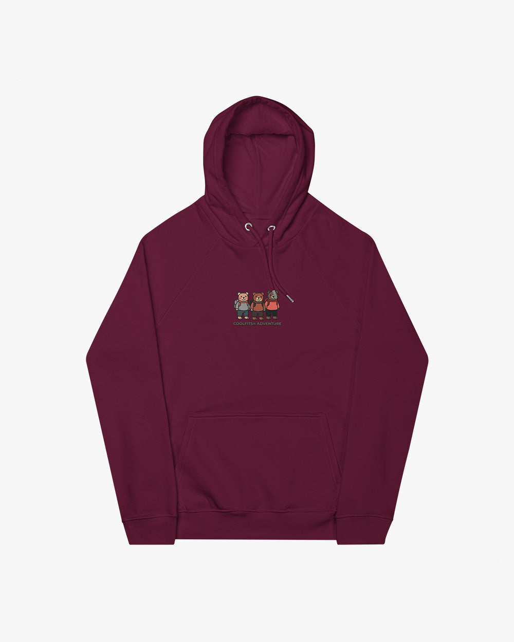 THREE ADVENTURE BEARS - Unisex eco embroidered raglan hoodie - burgundy