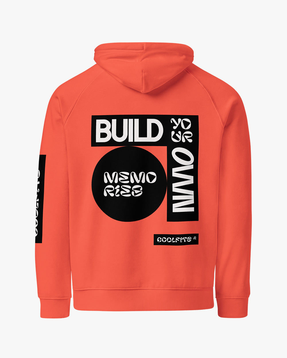 MAKE YOUR OWN MEMORIES - High Spotability Unisex eco raglan hoodie - safety orange