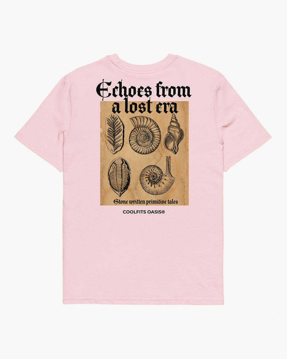 ECHOES FROM A LOST ERA - Unisex organic cotton t-shirt. white, cotton pink