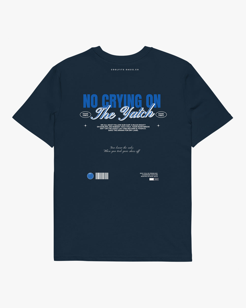NO CRYING ON THE YATCH - Unisex organic cotton t-shirt - navy blue