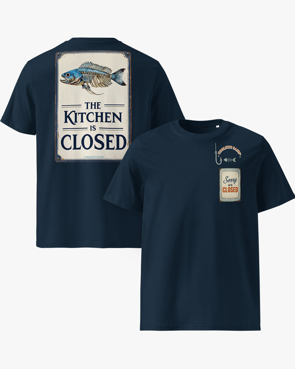 THE KITCHEN IS CLOSED - Fisher Unisex organic cotton t-shirt , navy