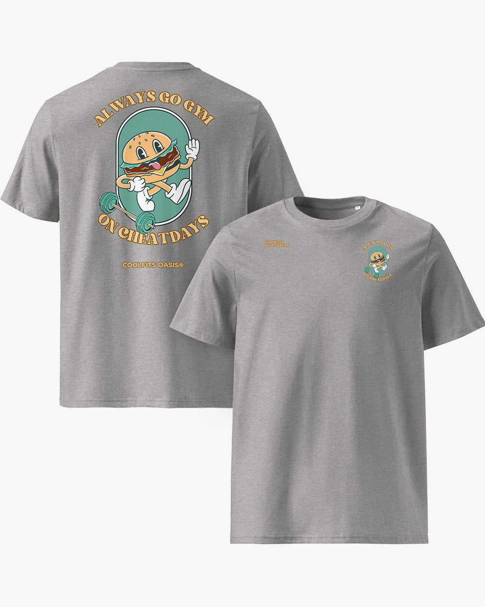 Always go gym on cheat days - BURGER - Unisex organic cotton t-shirt - sports grey