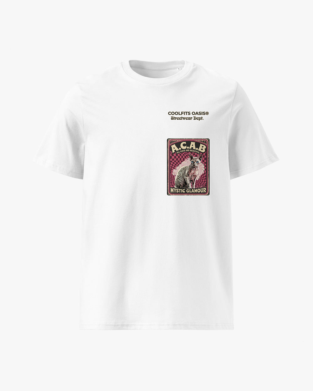 ACAB SPHYNX CAT, ALL CATS ARE BEAUTIFUL- Unisex organic cotton t-shirt - white