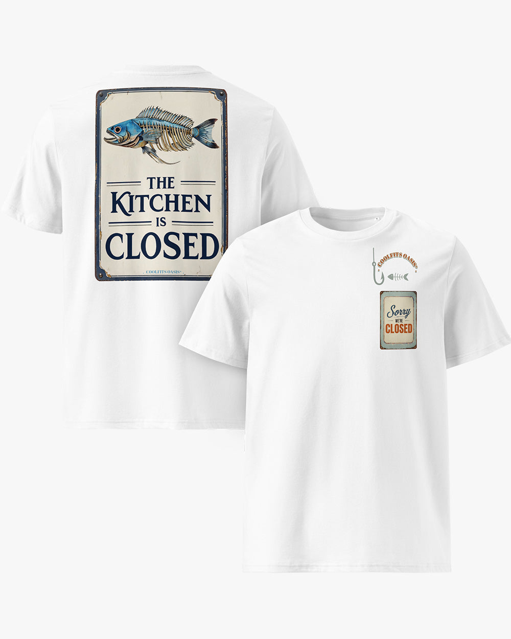 THE KITCHEN IS CLOSED - Fisher Unisex organic cotton t-shirt - white
